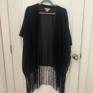 Michael Kors Fringe Sheer Black Kimono